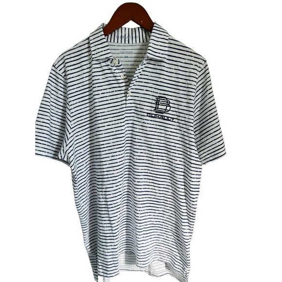 B DRADDY 100% PIMA Cotton Polo Shirt Embroidered Logo White Blue Pinstripes - ME - Picture 2 of 8